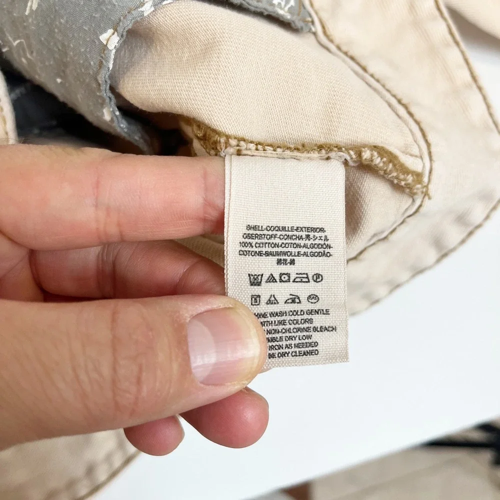 Free People Womens Tan Denim Trucker Jacket Beige Cotton Zig Zag Stitch Large - Picture 5 of 7